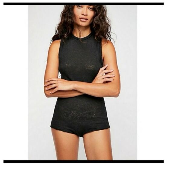 Free People All The Time Linen Blend Black Bodysuit size XS - Picture 2 of 11